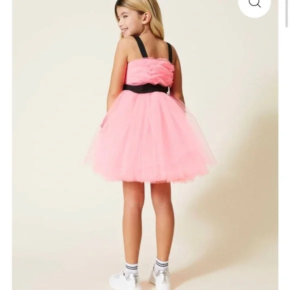 Twin-Set Pink Tulle Dress with Black Bow by designer Twinset